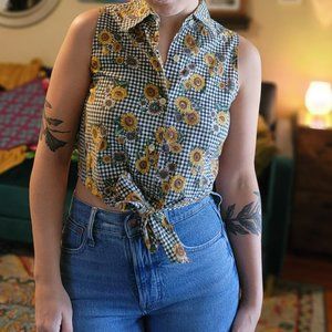 90s Grunge Vintage Sunflower Crop Top with Tie
